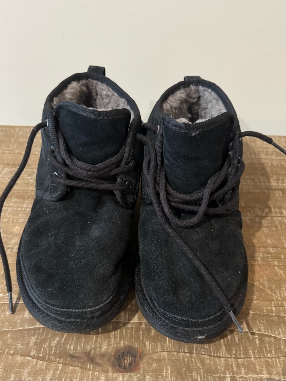 UGG Black Suede Lace-Up Shearling Ankle Booties